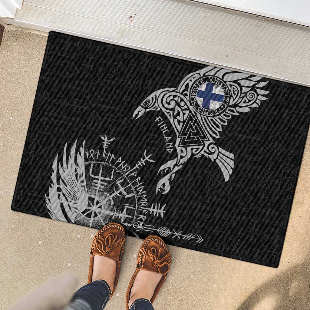 Finland Viking Ravens Rubber Doormat Vegvisir Runes Pattern - Wonder Print Shop