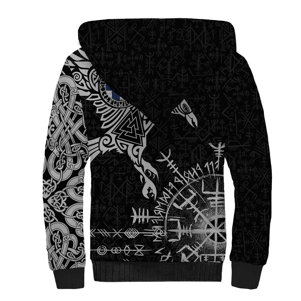 Finland Viking Ravens Sherpa Hoodie Vegvisir Runes Pattern - Wonder Print Shop