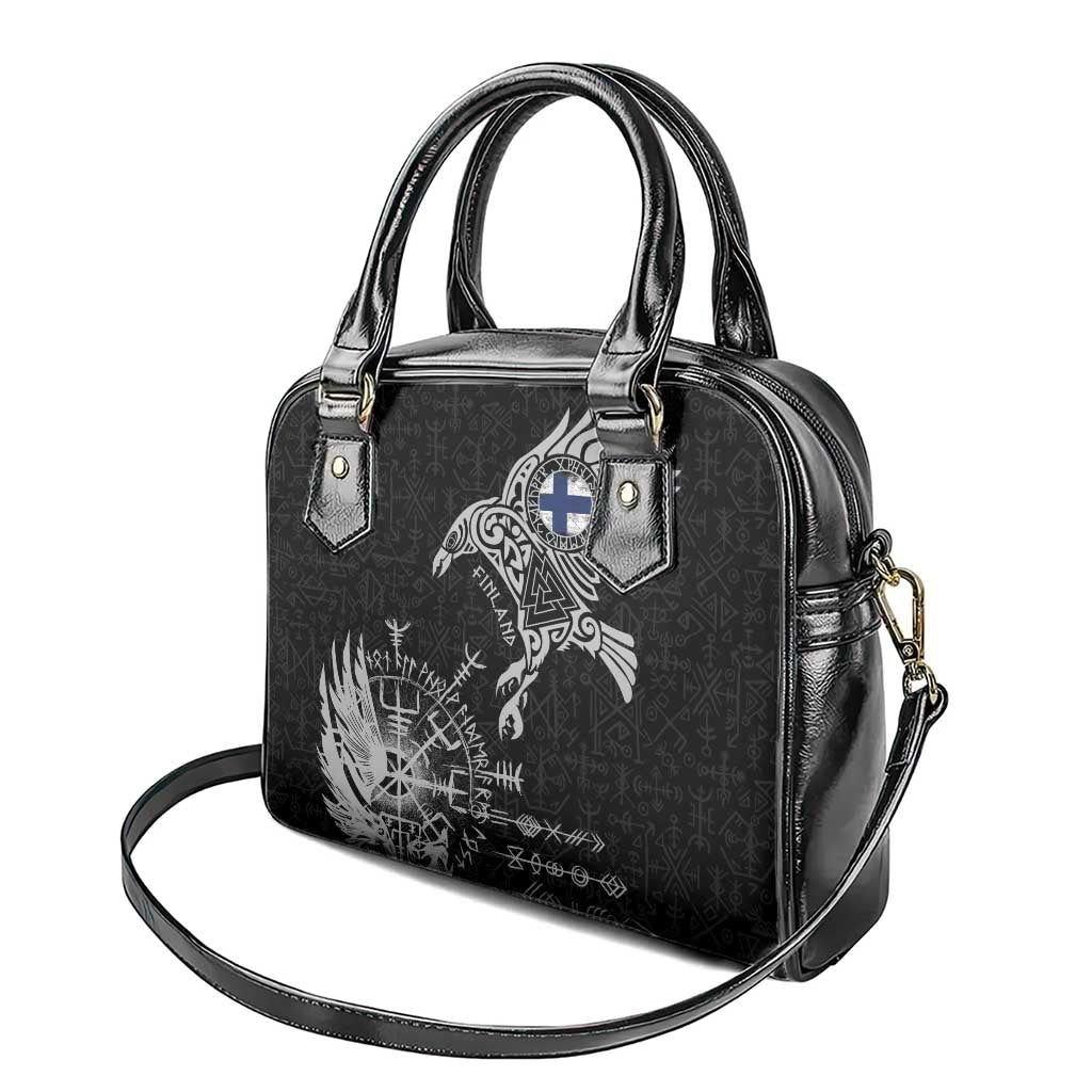 Finland Viking Ravens Shoulder Handbag Vegvisir Runes Pattern - Wonder Print Shop