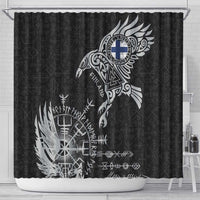 Finland Viking Ravens Shower Curtain Vegvisir Runes Pattern - Wonder Print Shop