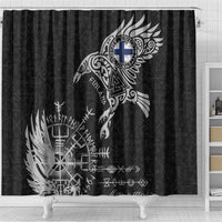 Finland Viking Ravens Shower Curtain Vegvisir Runes Pattern - Wonder Print Shop
