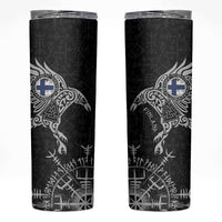 Finland Viking Ravens Skinny Tumbler Vegvisir Runes Pattern - Wonder Print Shop
