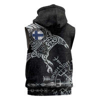Finland Viking Ravens Sleeveless Hoodie Vegvisir Runes Pattern - Wonder Print Shop