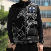 Finland Viking Ravens Sleeveless Puffer Jacket Vegvisir Runes Pattern - Wonder Print Shop