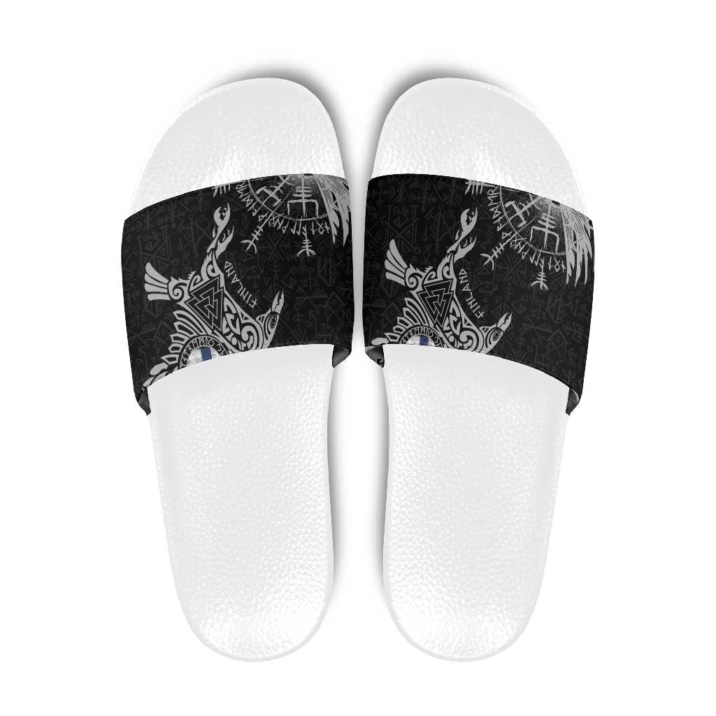 Finland Viking Ravens Slide Sandals Vegvisir Runes Pattern - Wonder Print Shop