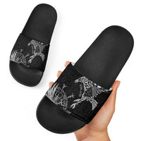 Finland Viking Ravens Slide Sandals Vegvisir Runes Pattern - Wonder Print Shop
