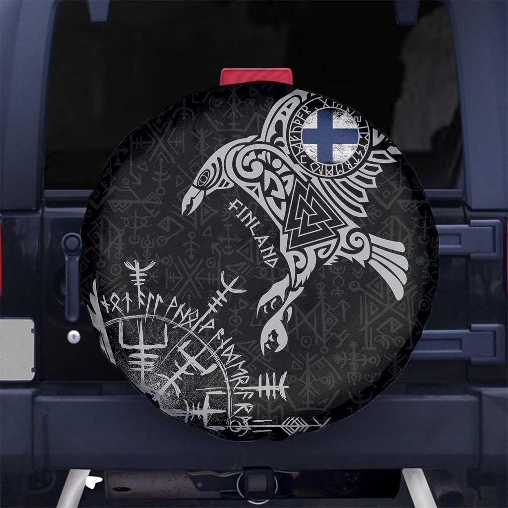 Finland Viking Ravens Spare Tire Cover Vegvisir Runes Pattern - Wonder Print Shop