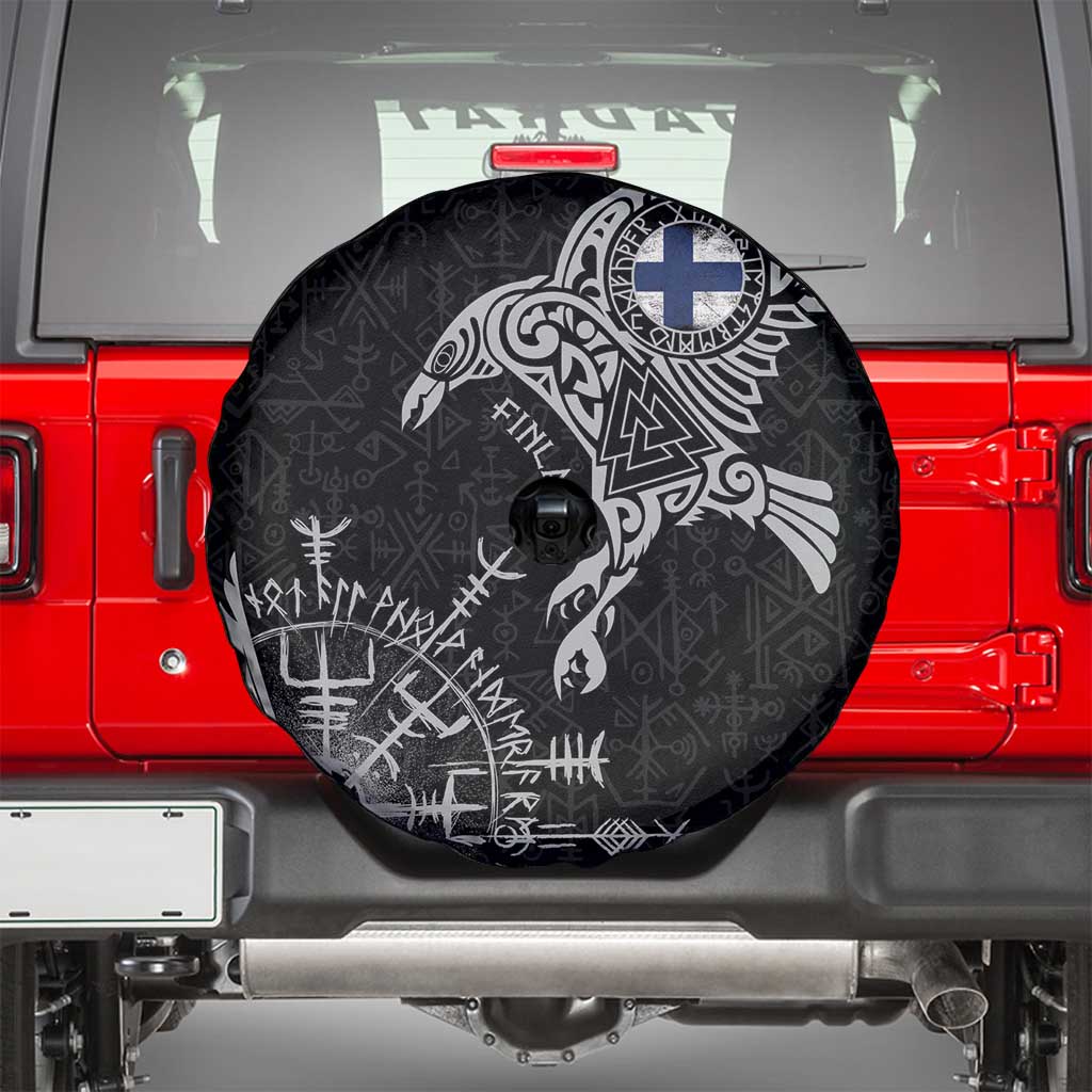 Finland Viking Ravens Spare Tire Cover Vegvisir Runes Pattern - Wonder Print Shop