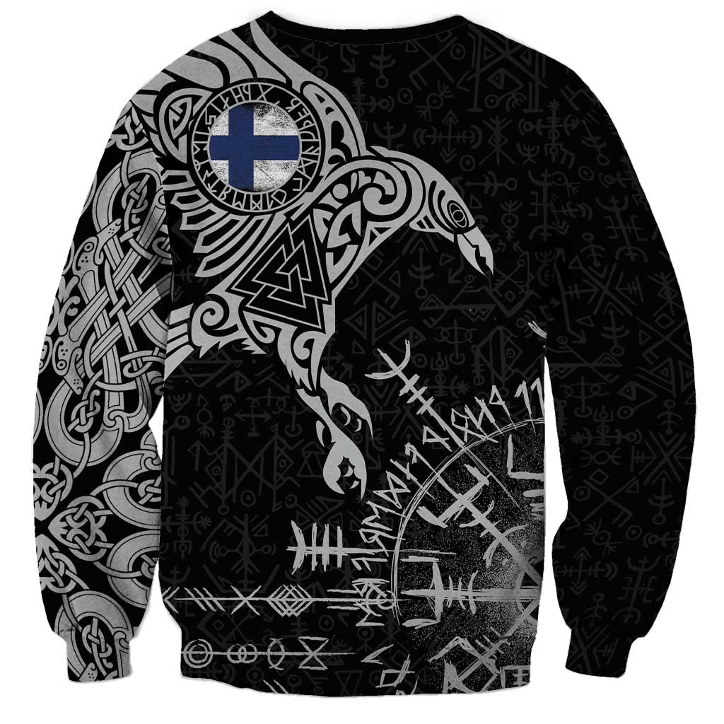 Finland Viking Ravens Sweatshirt Vegvisir Runes Pattern - Wonder Print Shop