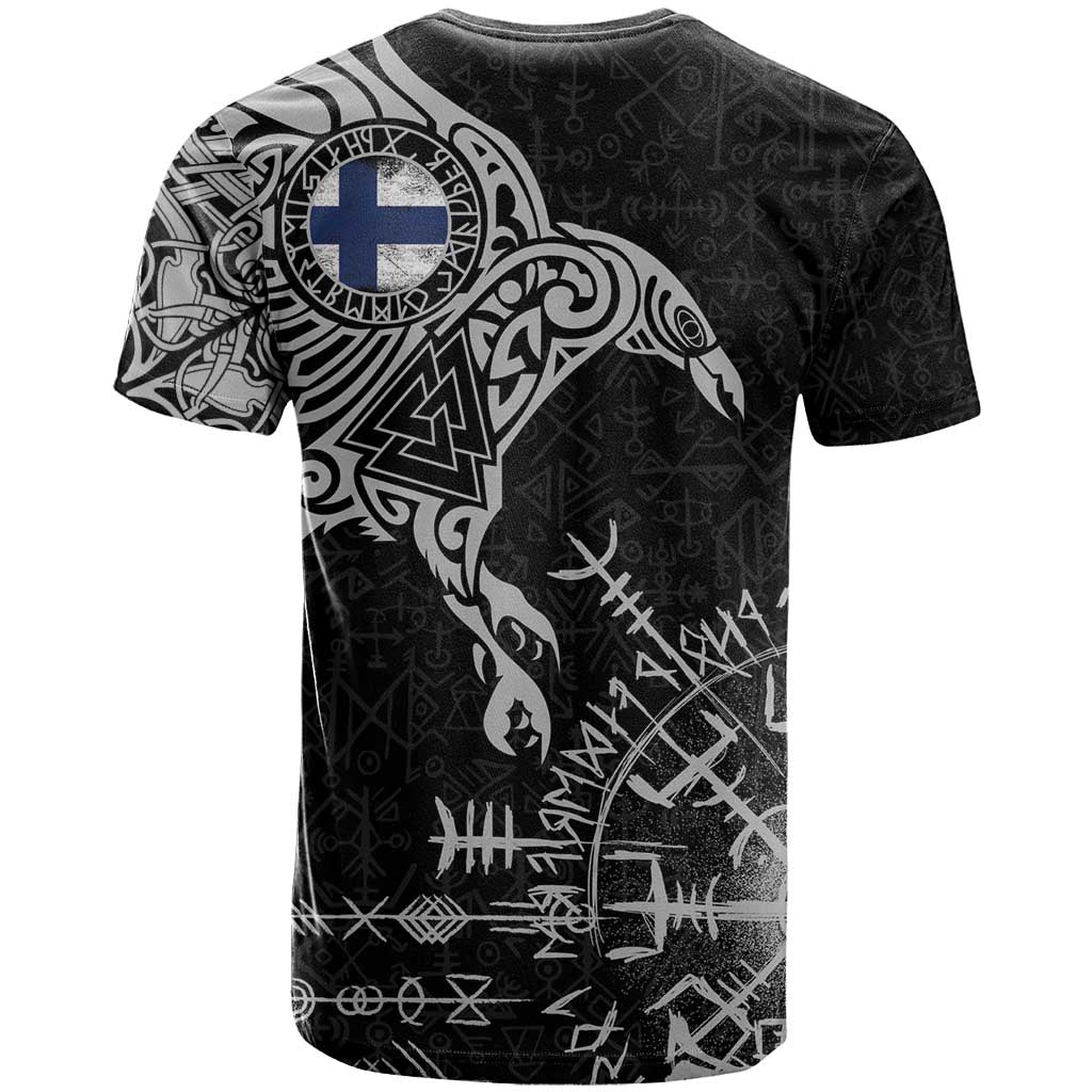 Finland Viking Ravens T Shirt Vegvisir Runes Pattern - Wonder Print Shop