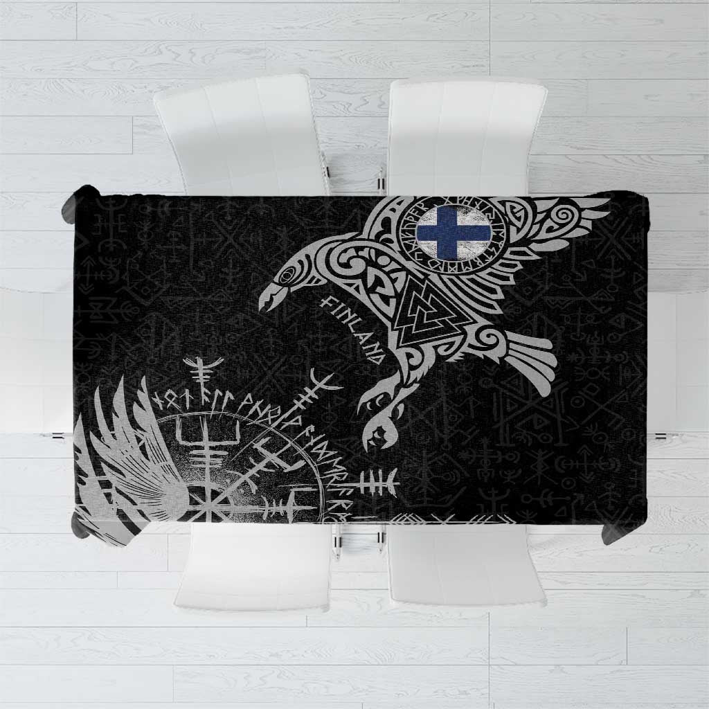 Finland Viking Ravens Tablecloth Vegvisir Runes Pattern - Wonder Print Shop