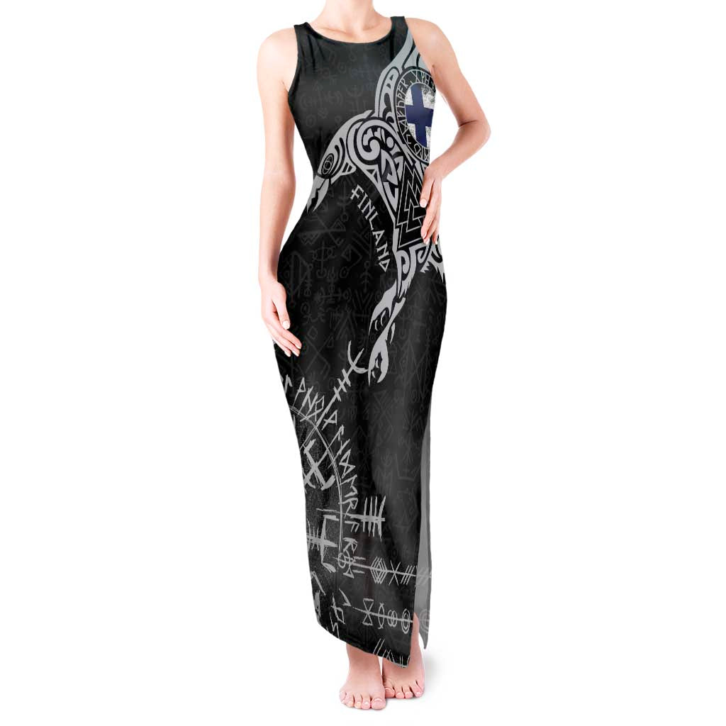 Finland Viking Ravens Tank Maxi Dress Vegvisir Runes Pattern - Wonder Print Shop