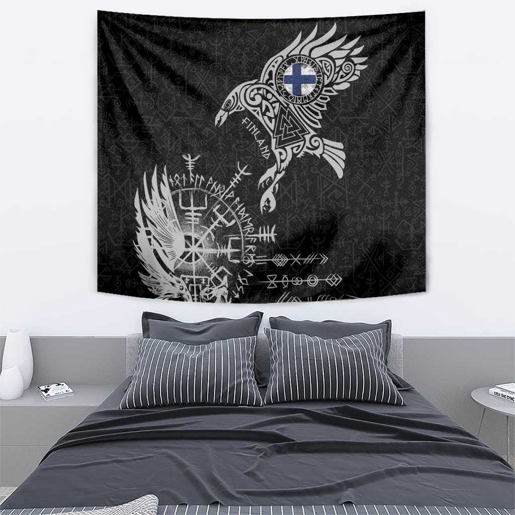 Finland Viking Ravens Tapestry Vegvisir Runes Pattern - Wonder Print Shop