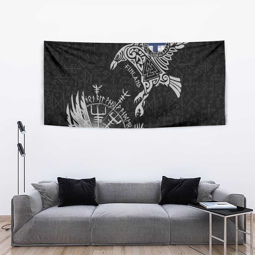 Finland Viking Ravens Tapestry Vegvisir Runes Pattern - Wonder Print Shop