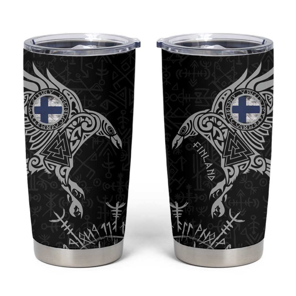 Finland Viking Ravens Tumbler Cup Vegvisir Runes Pattern - Wonder Print Shop