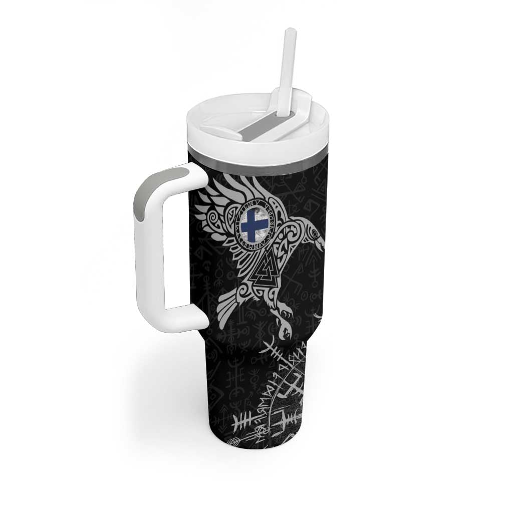 Finland Viking Ravens Tumbler With Handle Vegvisir Runes Pattern - Wonder Print Shop