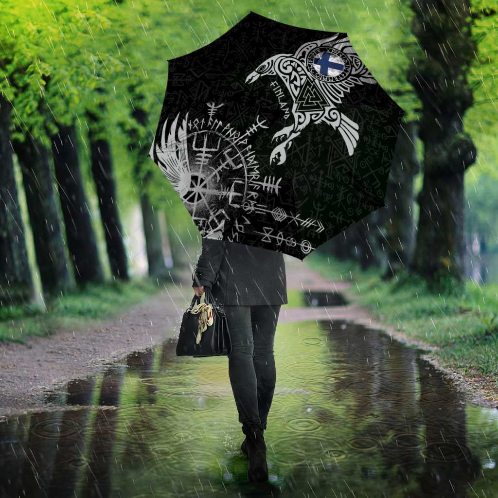 Finland Viking Ravens Umbrella Vegvisir Runes Pattern - Wonder Print Shop