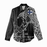 Finland Viking Ravens Women Casual Shirt Vegvisir Runes Pattern - Wonder Print Shop