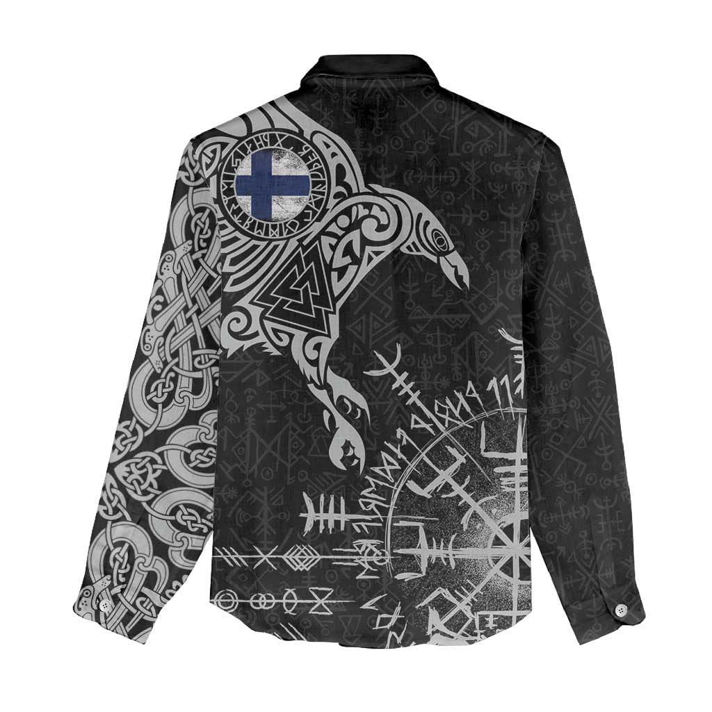 Finland Viking Ravens Women Casual Shirt Vegvisir Runes Pattern - Wonder Print Shop