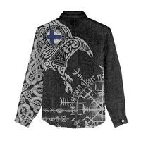 Finland Viking Ravens Women Casual Shirt Vegvisir Runes Pattern - Wonder Print Shop
