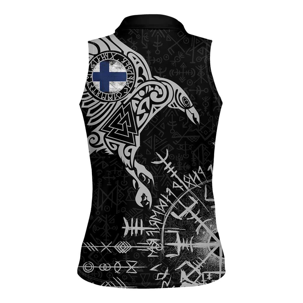 Finland Viking Ravens Women Sleeveless Polo Shirt Vegvisir Runes Pattern - Wonder Print Shop