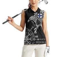 Finland Viking Ravens Women Sleeveless Polo Shirt Vegvisir Runes Pattern - Wonder Print Shop
