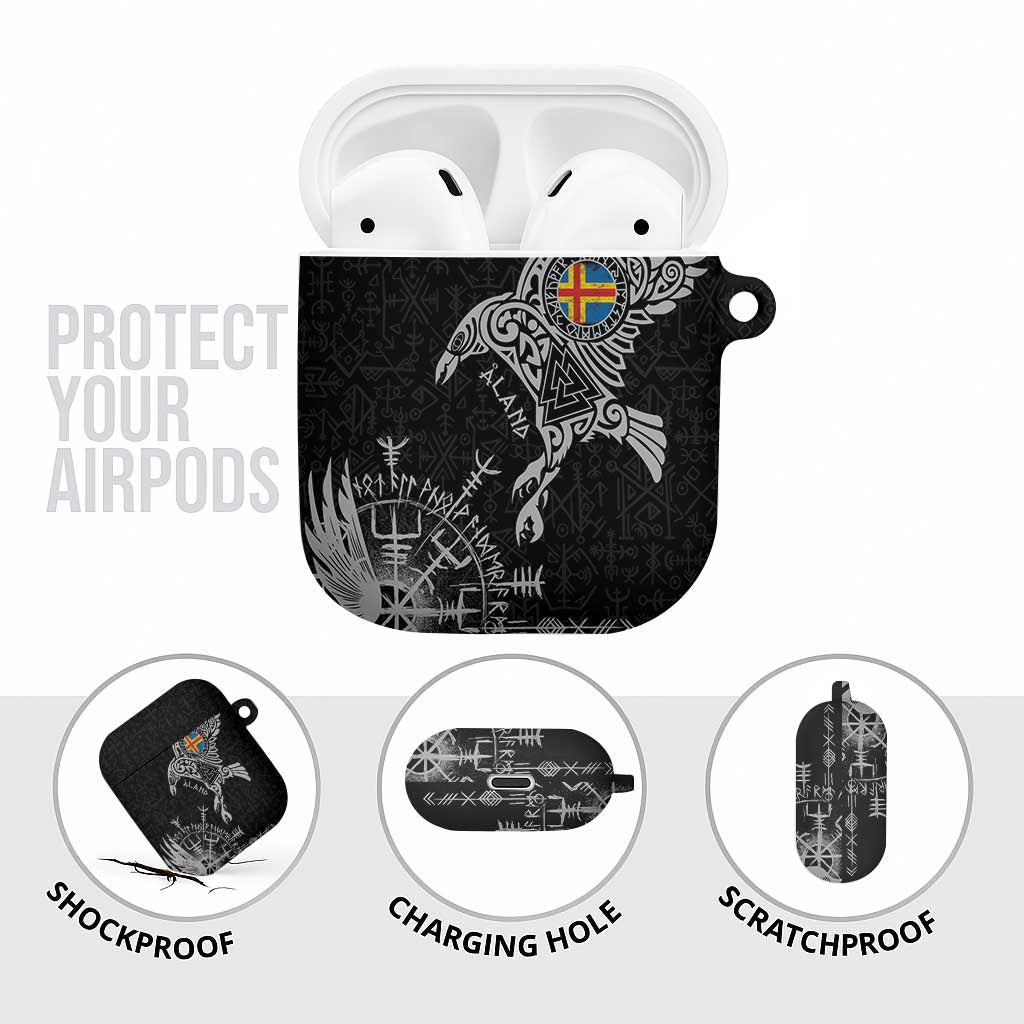 Aland Viking Ravens AirPods Case Vegvisir Runes Pattern - Wonder Print Shop