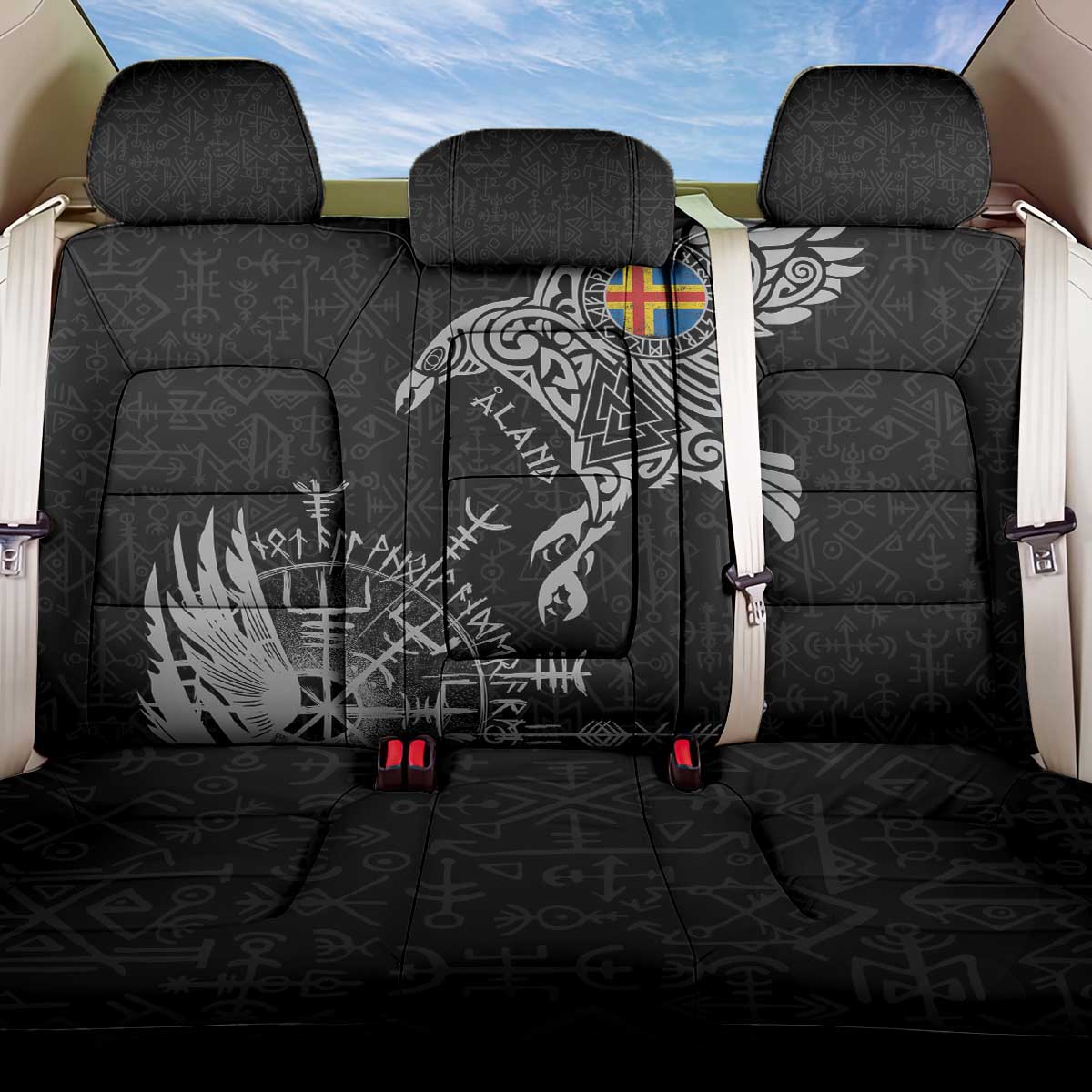 Aland Viking Ravens Back Car Seat Cover Vegvisir Runes Pattern - Wonder Print Shop