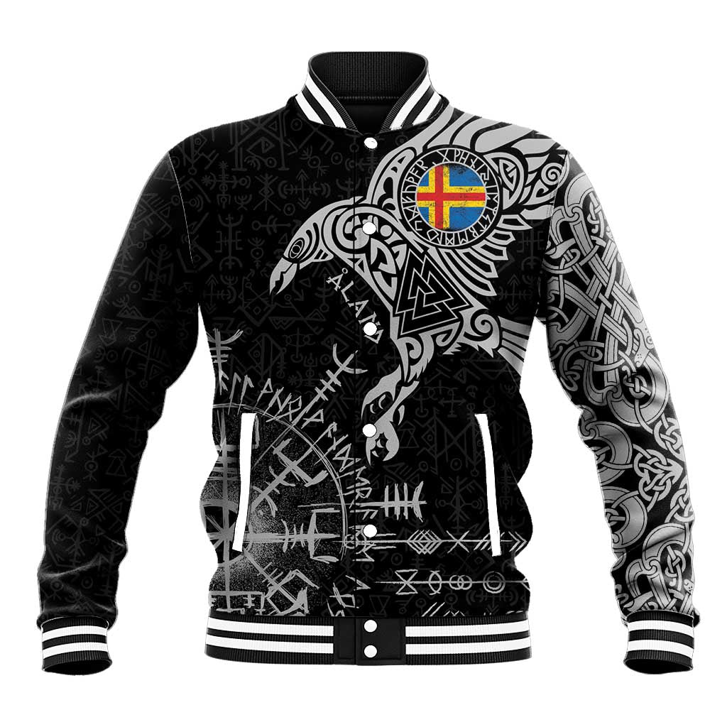 Aland Viking Ravens Baseball Jacket Vegvisir Runes Pattern - Wonder Print Shop