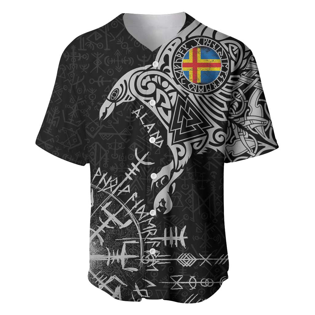 Aland Viking Ravens Baseball Jersey Vegvisir Runes Pattern - Wonder Print Shop