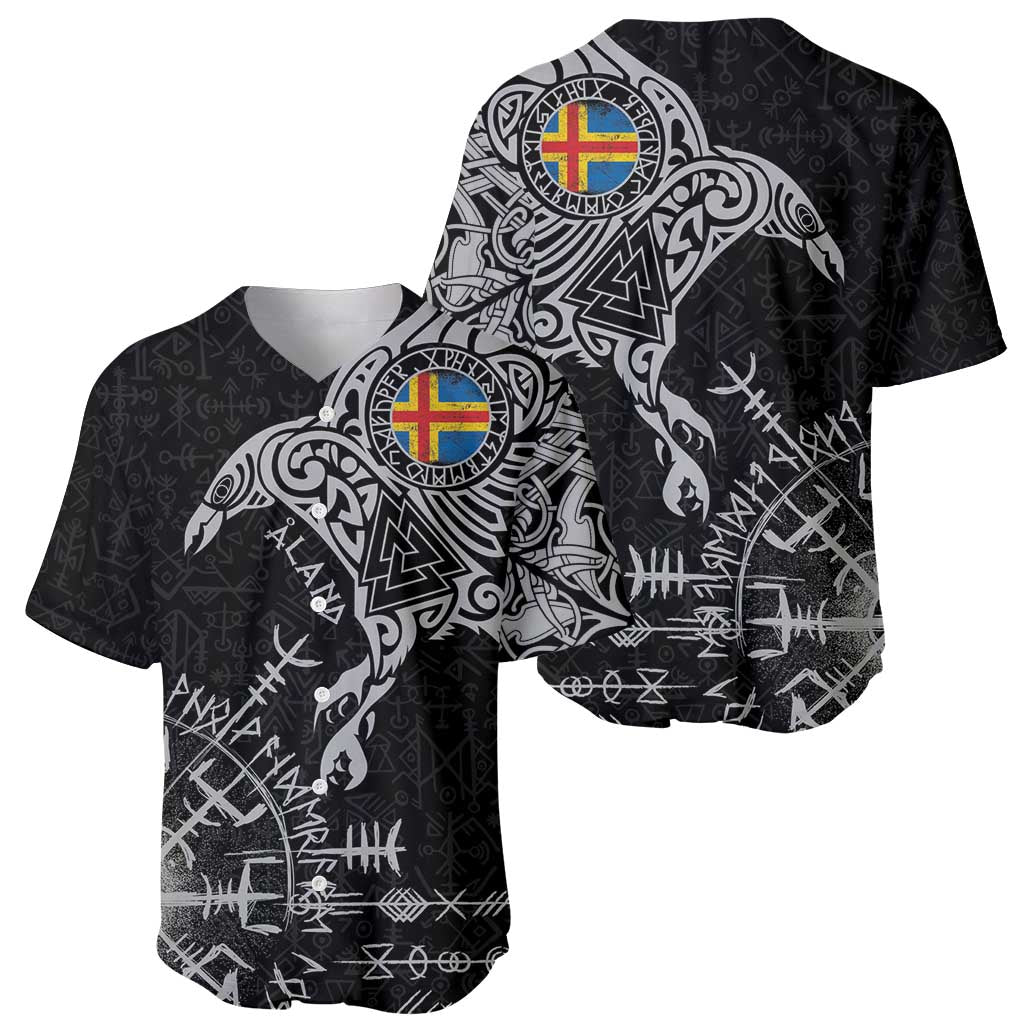 Aland Viking Ravens Baseball Jersey Vegvisir Runes Pattern - Wonder Print Shop
