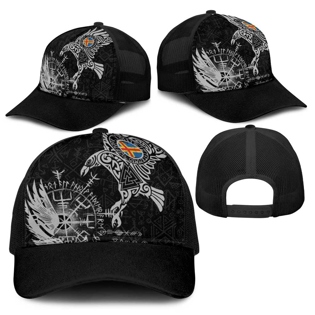 Aland Viking Ravens Baseball Net Cap Vegvisir Runes Pattern - Wonder Print Shop
