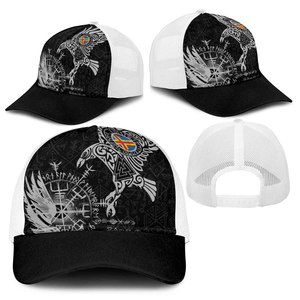 Aland Viking Ravens Baseball Net Cap Vegvisir Runes Pattern - Wonder Print Shop
