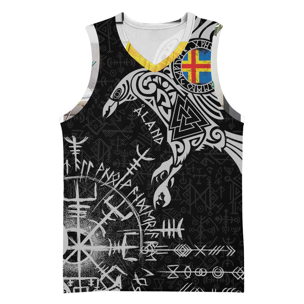 Aland Viking Ravens Basketball Jersey Vegvisir Runes Pattern - Wonder Print Shop