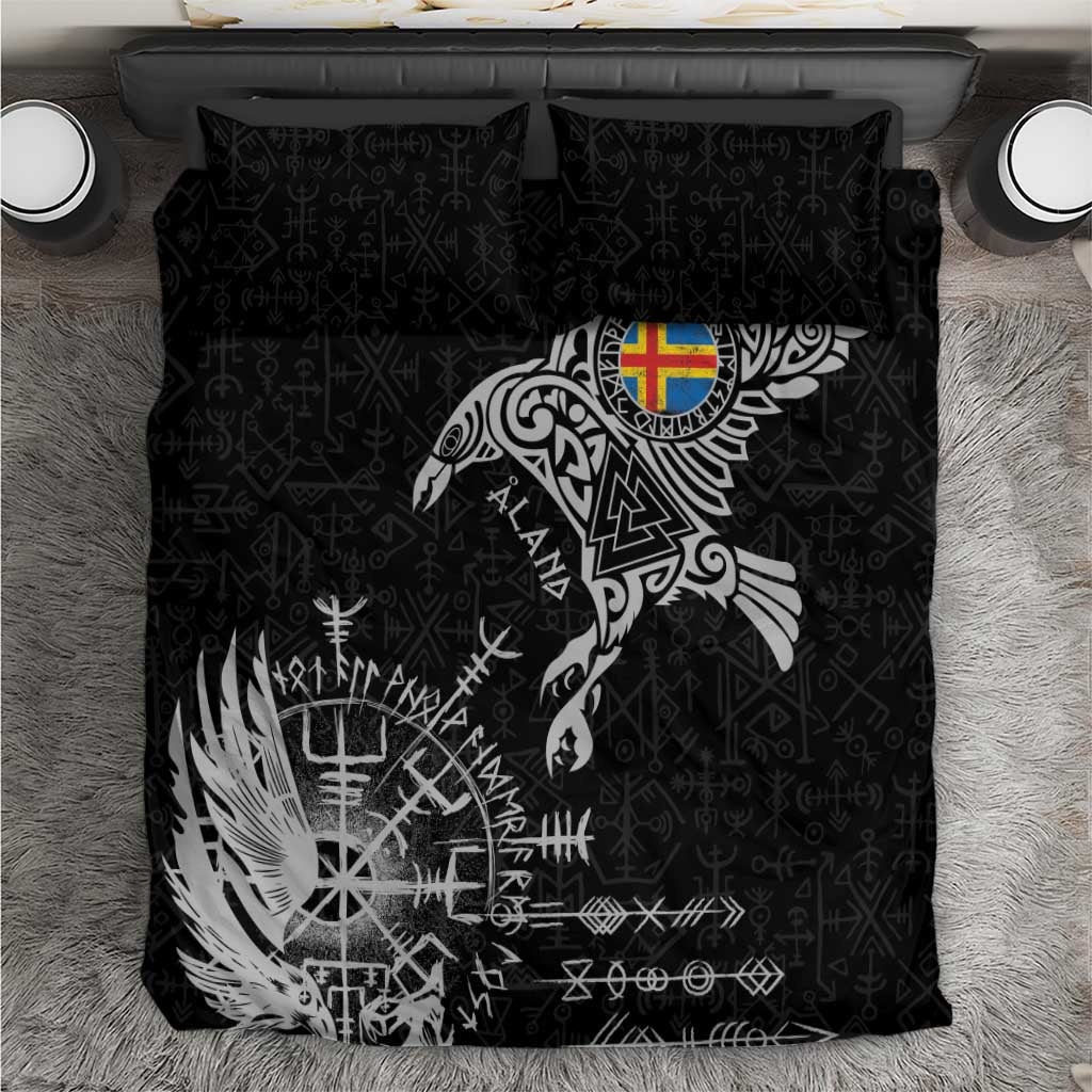 Aland Viking Ravens Bedding Set Vegvisir Runes Pattern - Wonder Print Shop