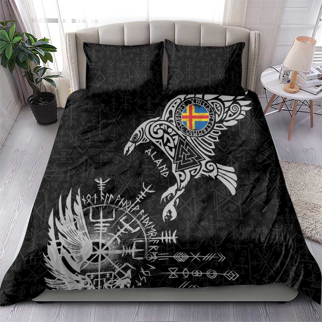 Aland Viking Ravens Bedding Set Vegvisir Runes Pattern - Wonder Print Shop