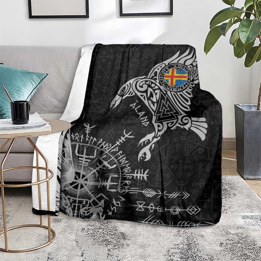 Aland Viking Ravens Blanket Vegvisir Runes Pattern - Wonder Print Shop