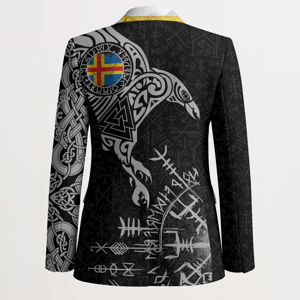 Aland Viking Ravens Blazer Vegvisir Runes Pattern - Wonder Print Shop