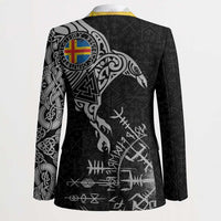Aland Viking Ravens Blazer Vegvisir Runes Pattern - Wonder Print Shop