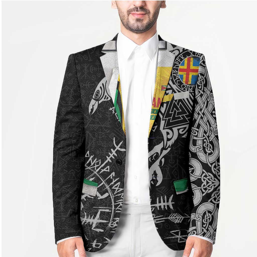 Aland Viking Ravens Blazer Vegvisir Runes Pattern - Wonder Print Shop