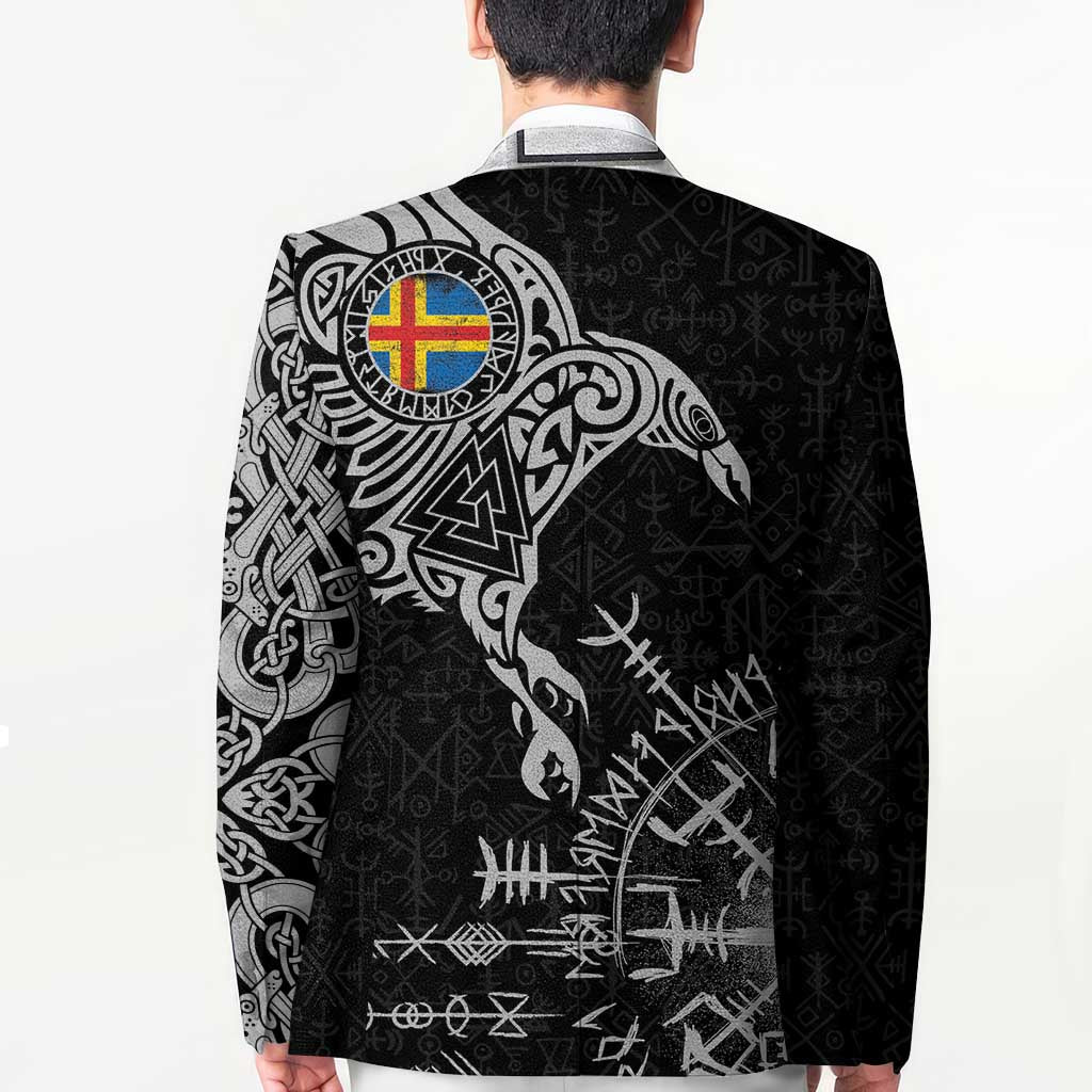 Aland Viking Ravens Blazer Vegvisir Runes Pattern - Wonder Print Shop