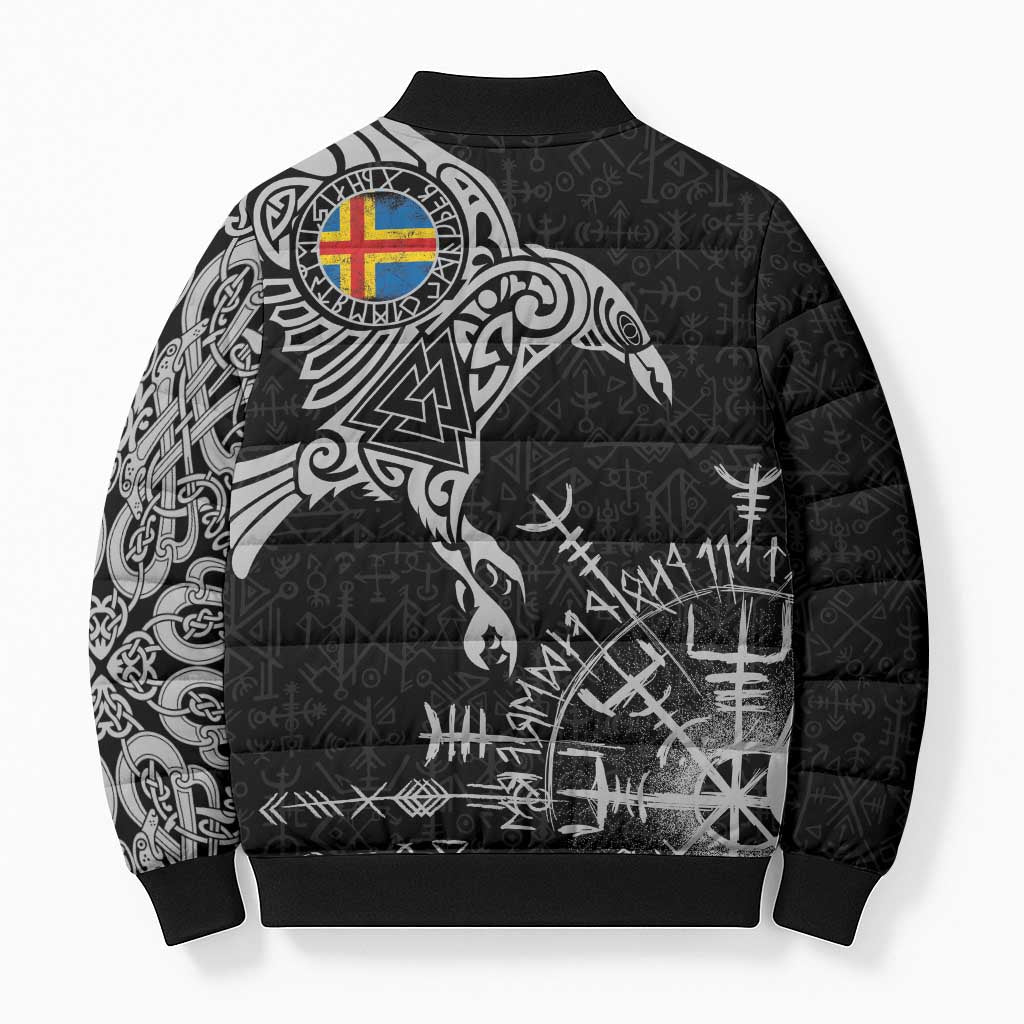 Aland Viking Ravens Bomber Puffer Jacket Vegvisir Runes Pattern - Wonder Print Shop