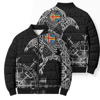 Aland Viking Ravens Bomber Puffer Jacket Vegvisir Runes Pattern - Wonder Print Shop