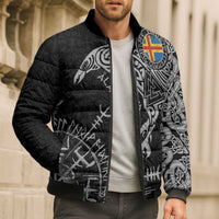 Aland Viking Ravens Bomber Puffer Jacket Vegvisir Runes Pattern - Wonder Print Shop