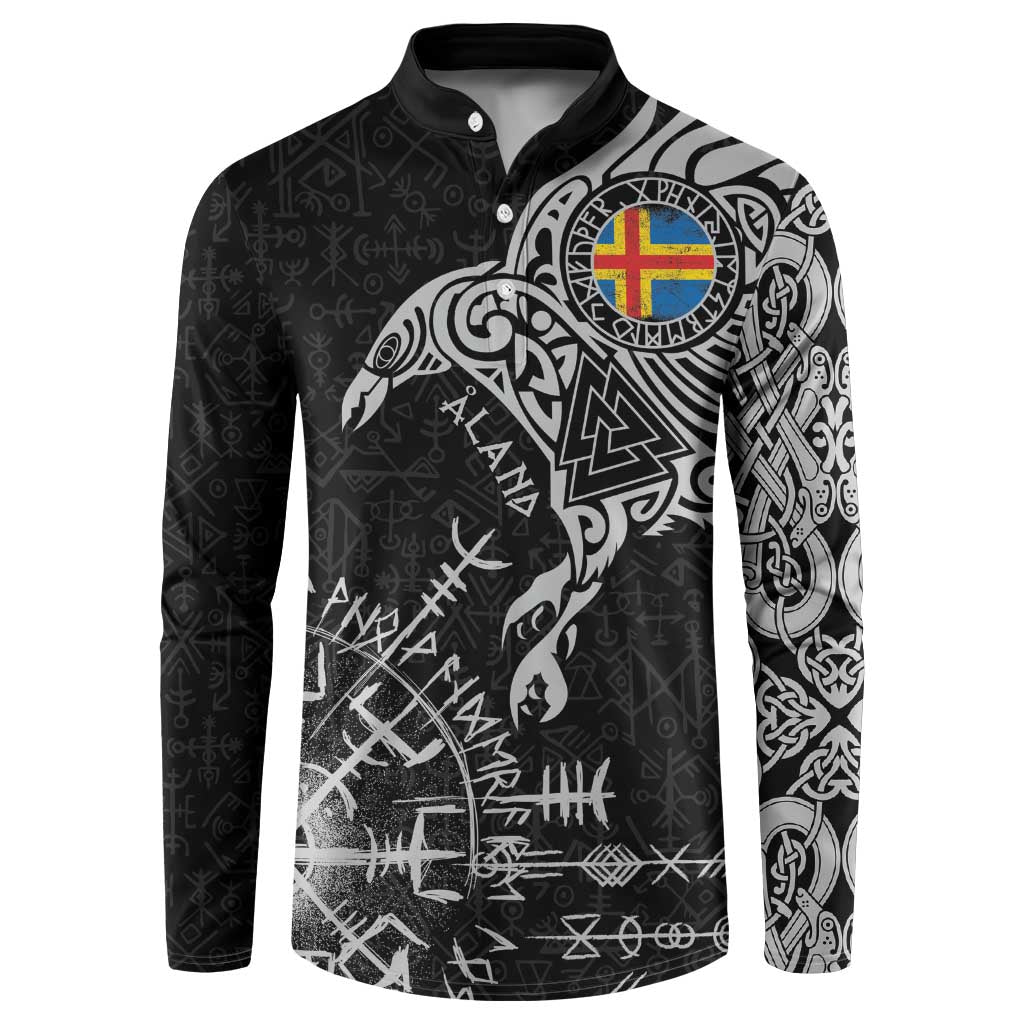 Aland Viking Ravens Button Sweatshirt Vegvisir Runes Pattern - Wonder Print Shop