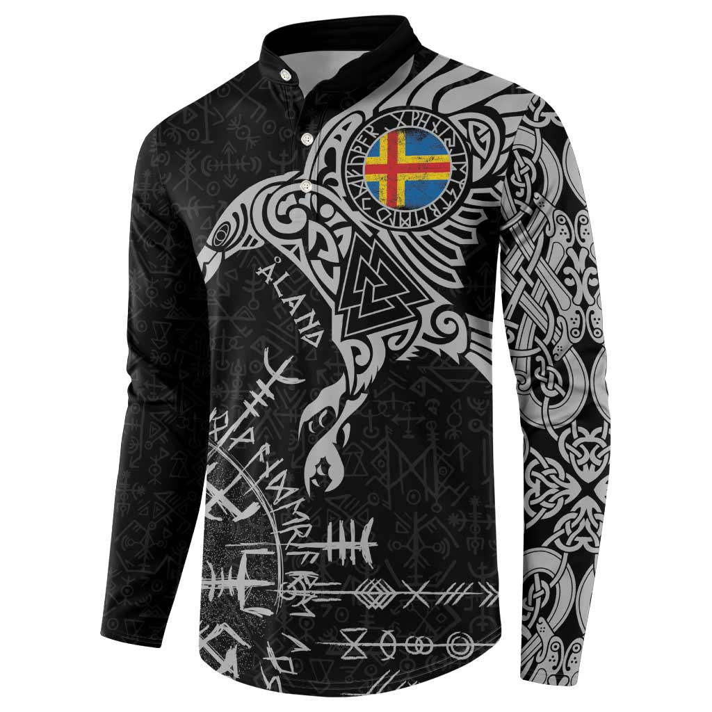 Aland Viking Ravens Button Sweatshirt Vegvisir Runes Pattern - Wonder Print Shop