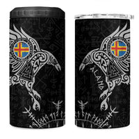 Aland Viking Ravens 4 in 1 Can Cooler Tumbler Vegvisir Runes Pattern - Wonder Print Shop