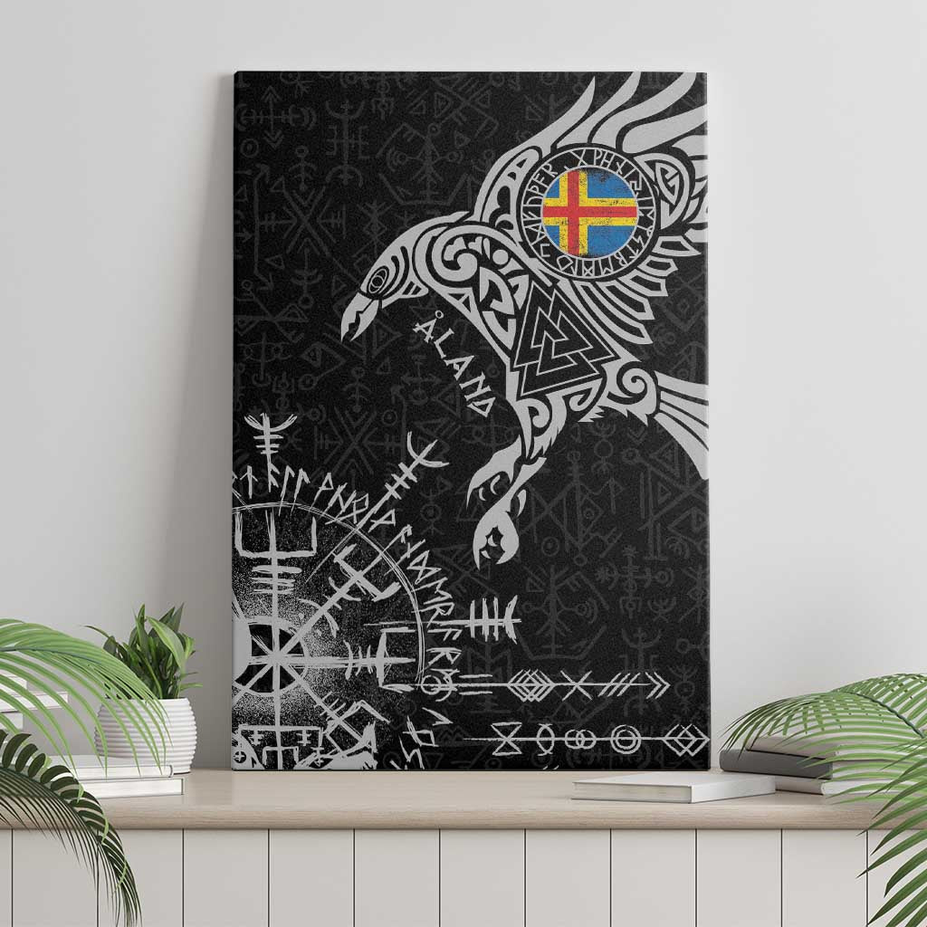 Aland Viking Ravens Canvas Wall Art Vegvisir Runes Pattern - Wonder Print Shop