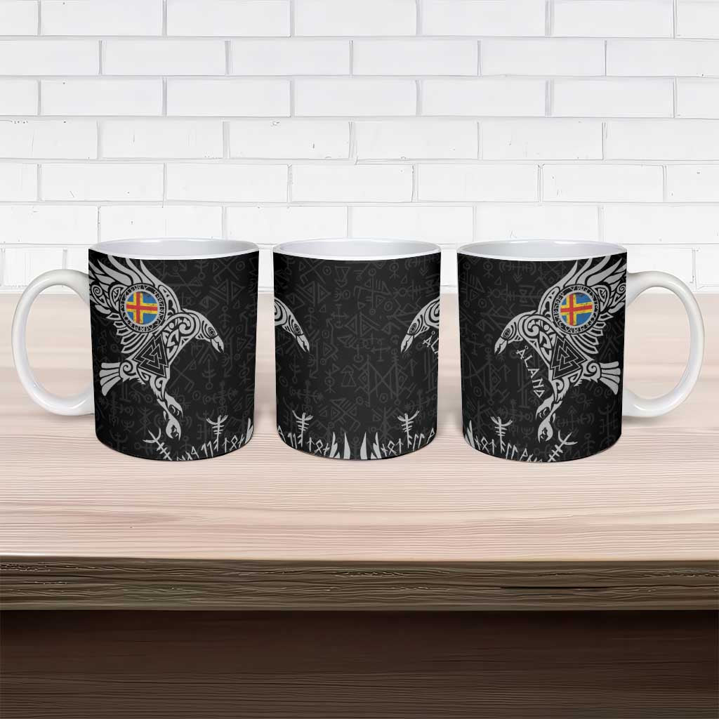 Aland Viking Ravens Ceramic Mug Vegvisir Runes Pattern - Wonder Print Shop