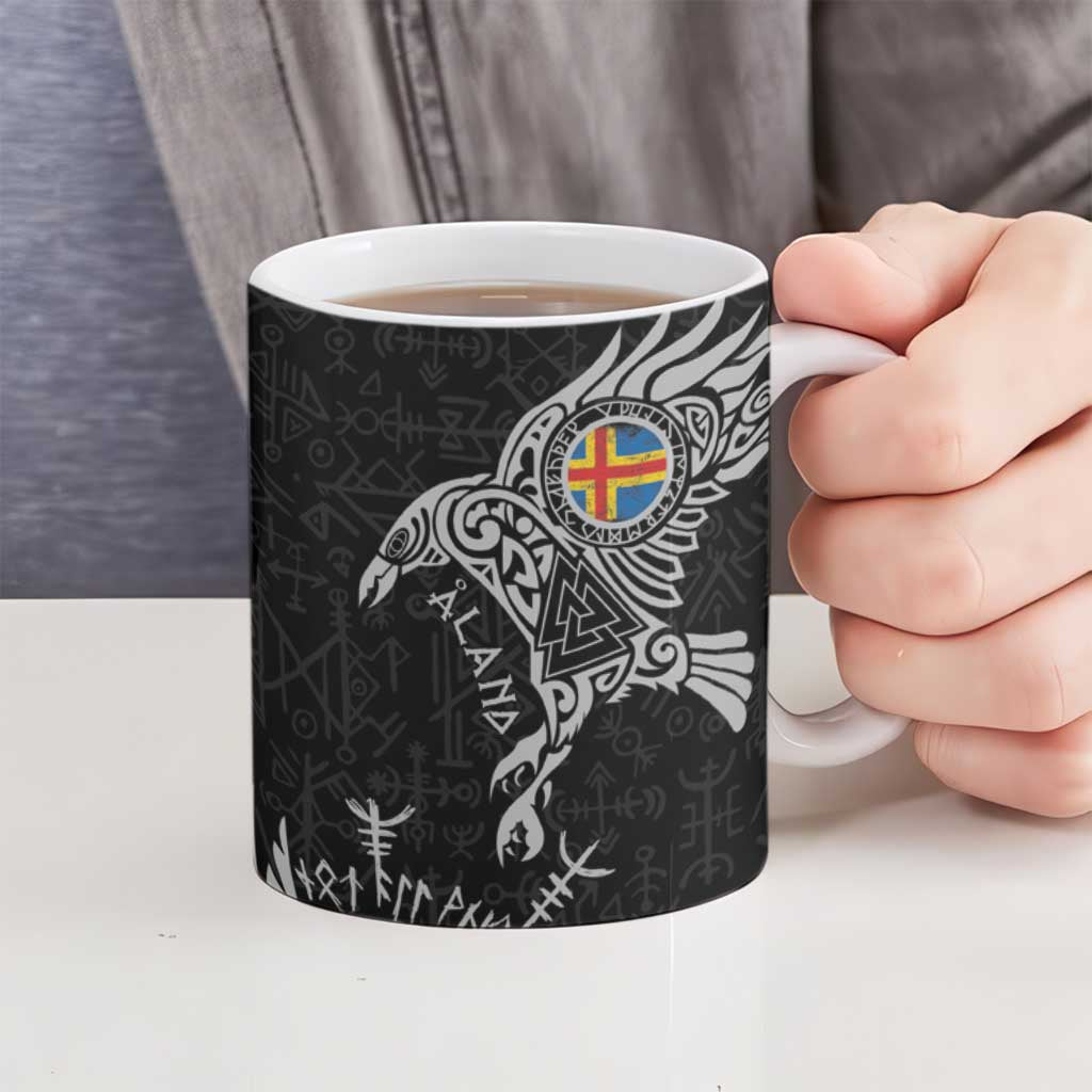 Aland Viking Ravens Ceramic Mug Vegvisir Runes Pattern - Wonder Print Shop